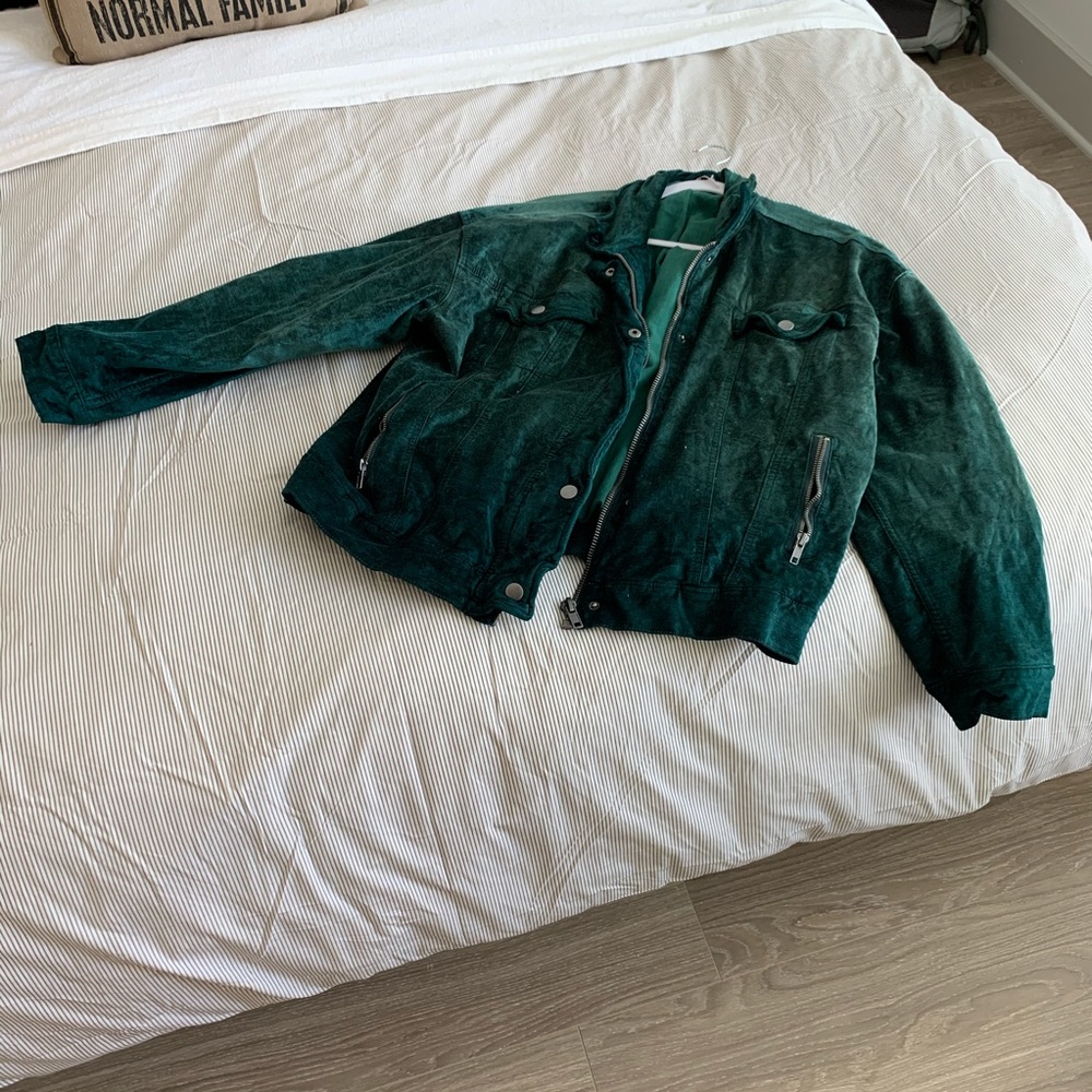 Free People Oversized Green Velvet Jacket